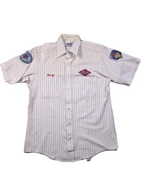 Vintage Image Plus Red Cap - Striped Liquid Truck Driver Uniform Shirt - Mens M